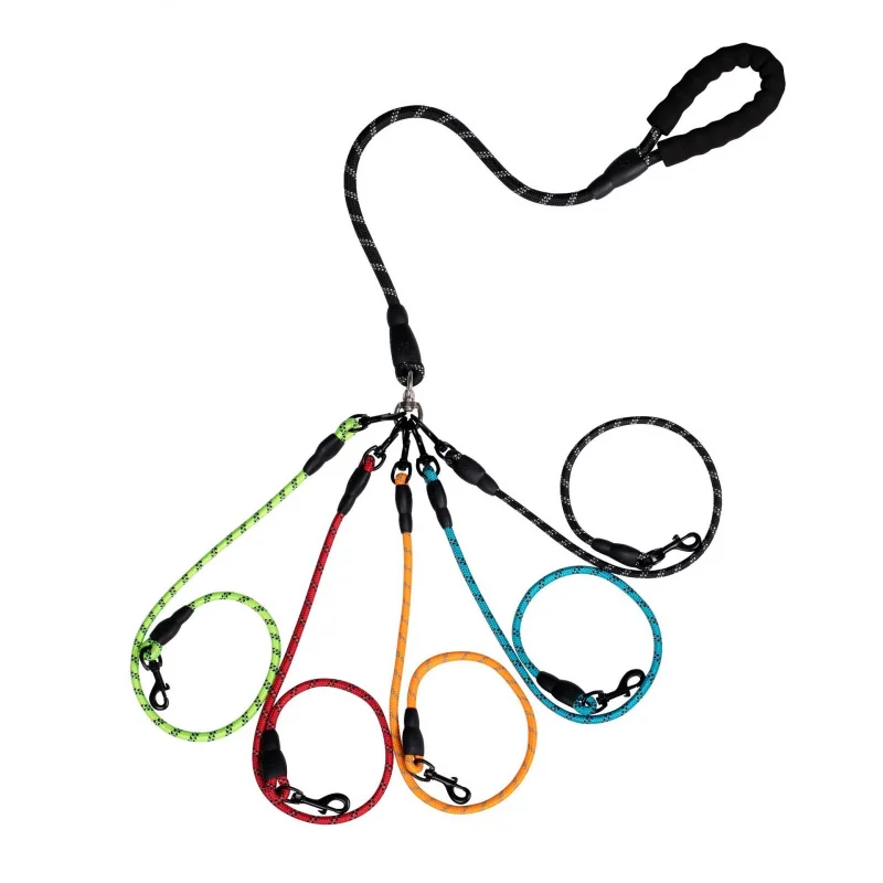 Reflective Nylon Multi-Dog Leash with 3 Detachable Clips 1005009002490569