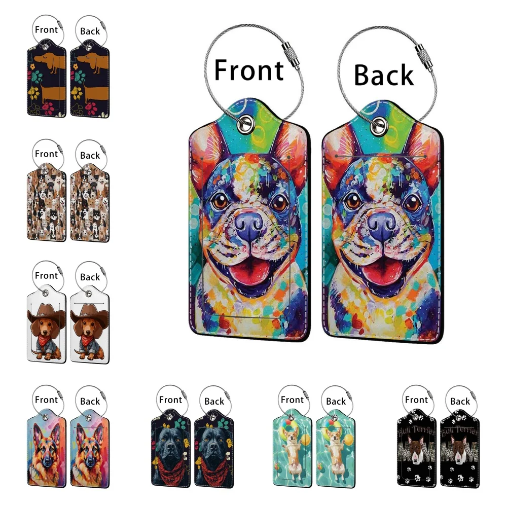 Cute Dog Leather Business Luggage Tag Suitcase Address Label Luggage Boarding Case Label 1005009017506605