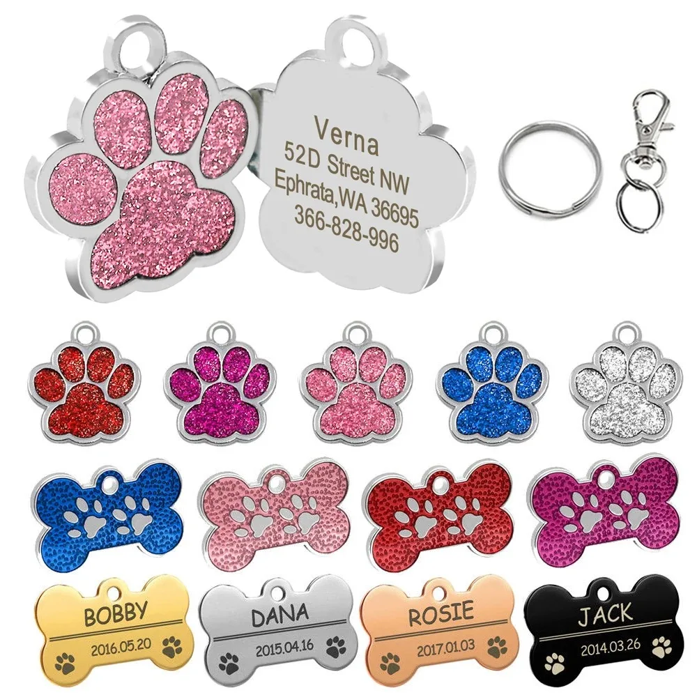 Personalized Dog Cat ID Tag Cute Bling Cat's Paw Kitten Name Tags Anti-Lost Pet Collar (1Pc) 1005009024941392