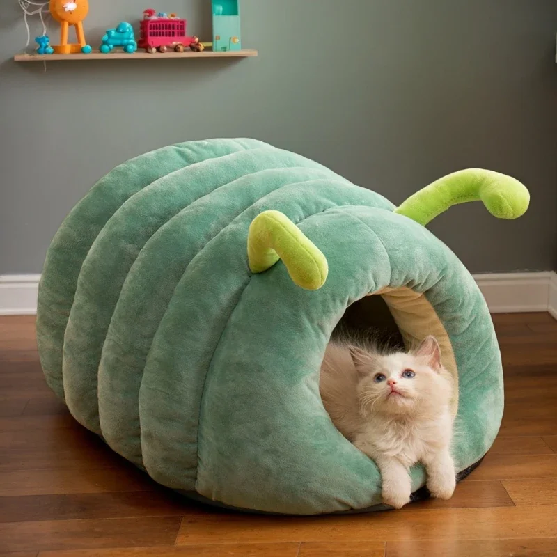Cute Pet Bed Warm Soft Winter Cat Nest Pet Nest Semi-Enclosed Bed Cat Bed Winter Pet House Warm 1005009046779615