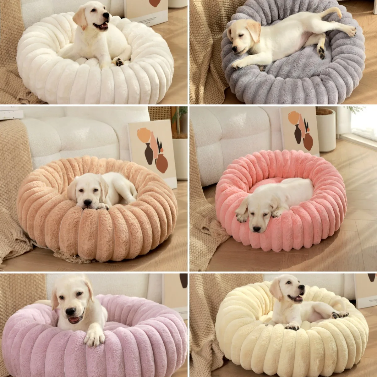 Round Pet Bed for Large Dog, Winter Warm Cat Sofa Bed Washable Large Dog Bed All Seasons Available 1005009054659299