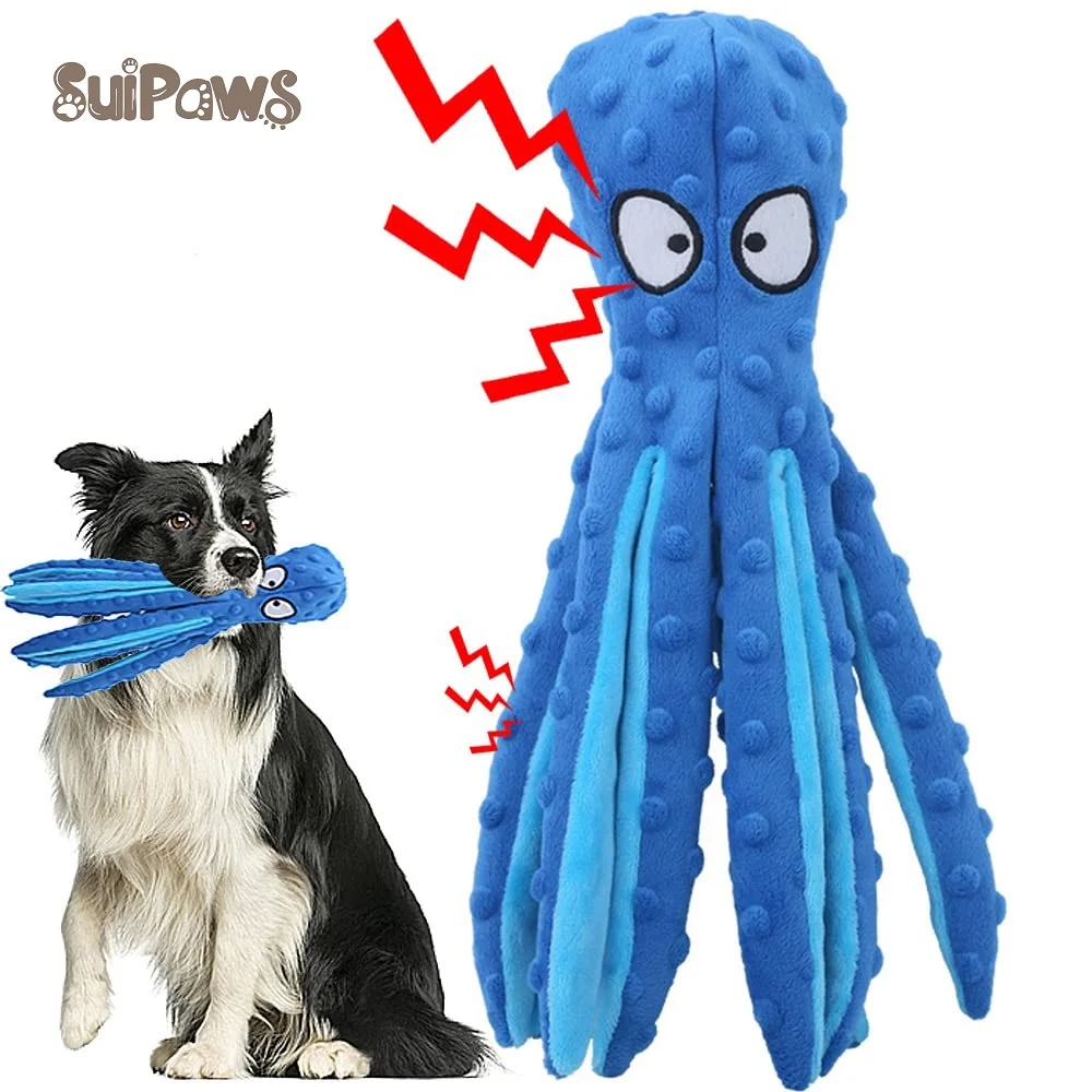 Squeaky Dog Interactive Toy, no Stuffing Octopus Dog Chew Toy with Crinkle Paper, anti-Boredom 1005009055986853