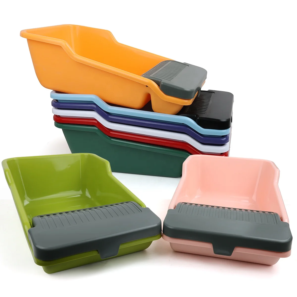 Cat Litter Box, Large Semi-enclosed Cat Toilet, Plastic Large Space, High Fence Cat Litter Box 1005009064497194