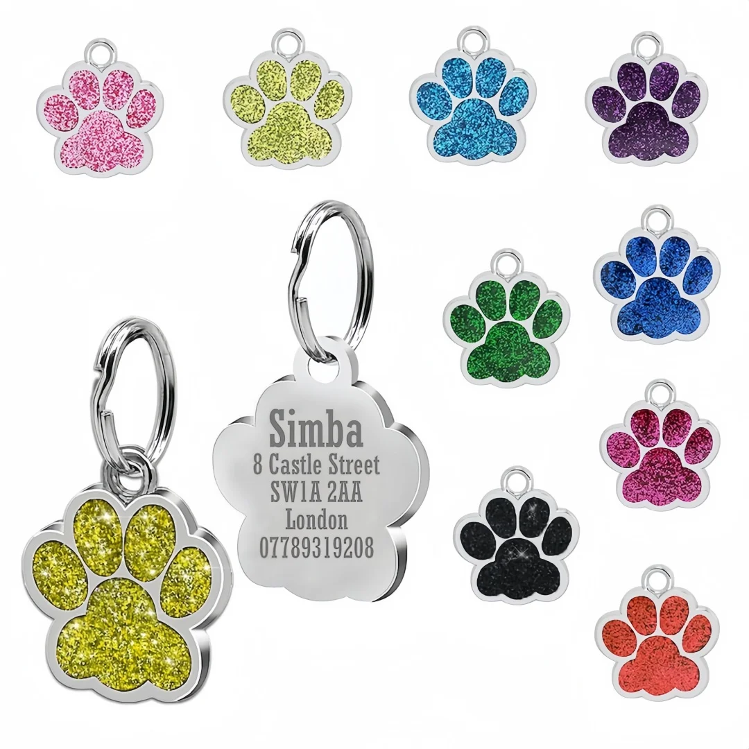 Free Personalized Dog Cat Plate Tags Engraved Puppy Pet ID Name Collar Tag Alloy Paw Glitter 1005009066448400