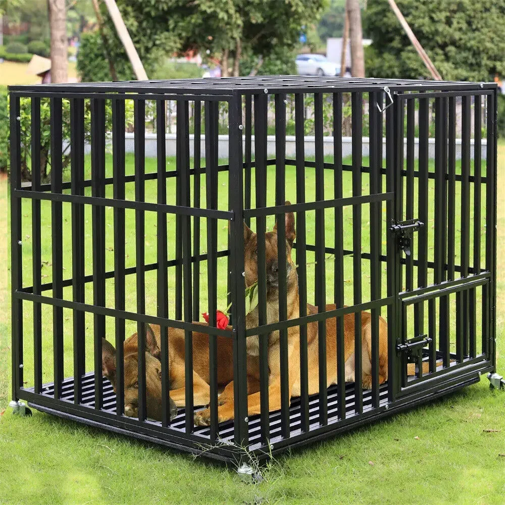 L XL XXL Heavy Duty Dog Crate with 4 Lockable Wheels 3 Doors and Removable Tray Metal Pet Kennels 1005009078336180