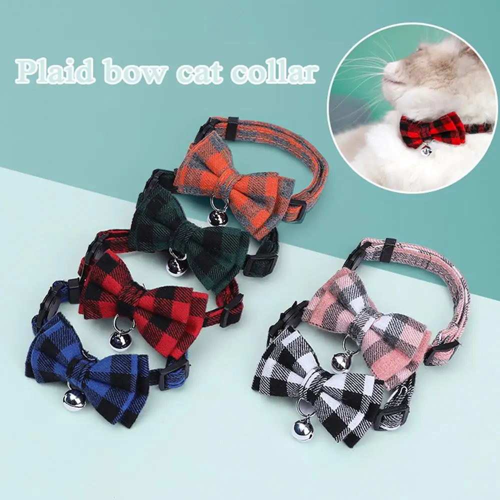 Adjustable Dog Collar Cat Collar Pet Supplies Kitten Neck Strap Bell Plaid Safety Buckle Bowknot 1005009094678801