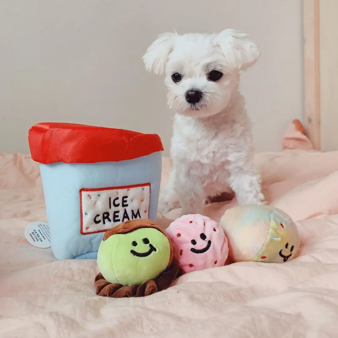 New Korean Dog Plush Toy with BB Squeaker Ice Cream Bucket Design 1005009097281154