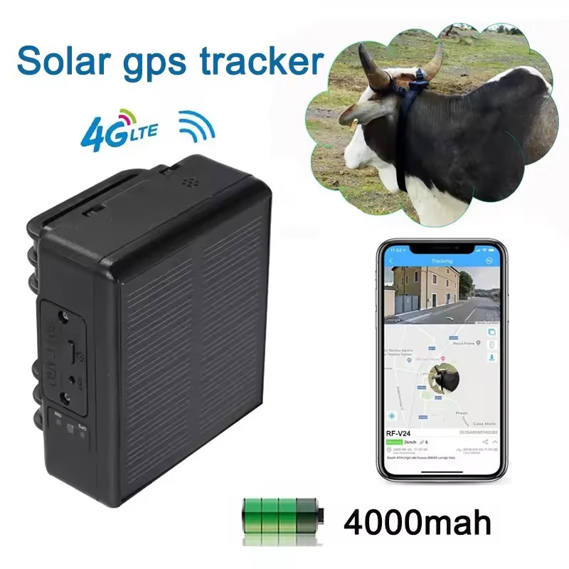 Solar GPS Tracker RF-V24 4G 4000mAh WIFI Animal Cattle Cow Sheep Horse Camel Dog Tracking Device 1005009101202404