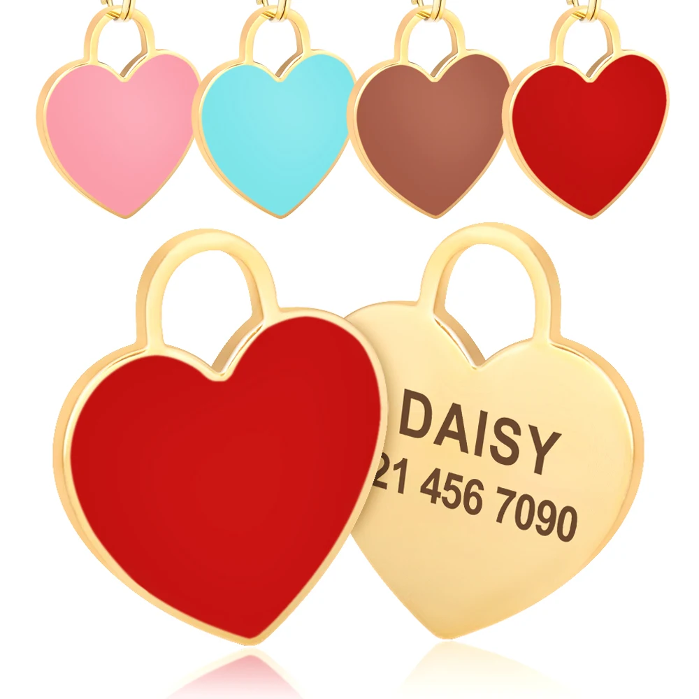 Personalized Dog ID Tag Cute Heart Shape Kitten Puppy Tags Engraved Name Plate Pendant Anti-Lost 1005009102548663