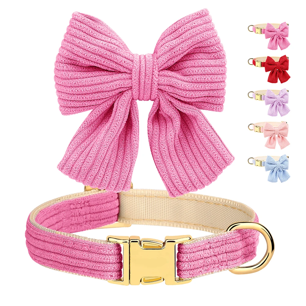 Cute Bowknot Dog Collar Personalized Puppy Dogs Collars Free Custom ID Pet Necklace Adjustable 1005009117891595