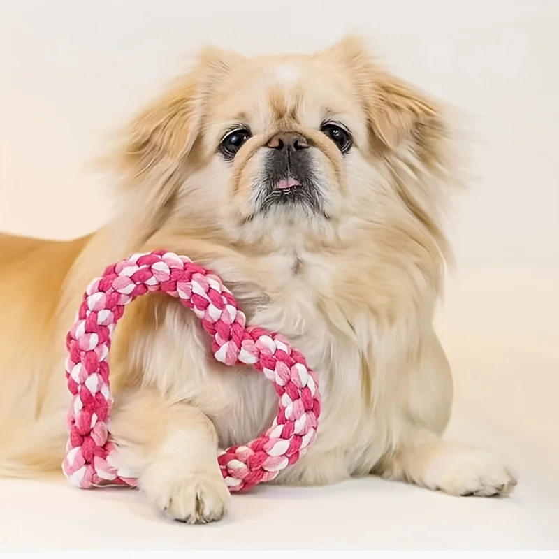 1PC Durable Handwoven Heart-Shaped Dog Chew Toy, Ideal for All Breeds, Teeth Cleaning & Playtime Fun 1005009137398583