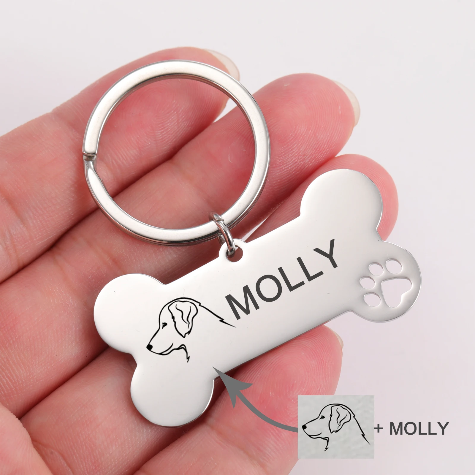 Engraved Name Number Keychain Dog Paw Bone Pendant Personalized Pet Tag Memorial Key Ring 1005009146294858