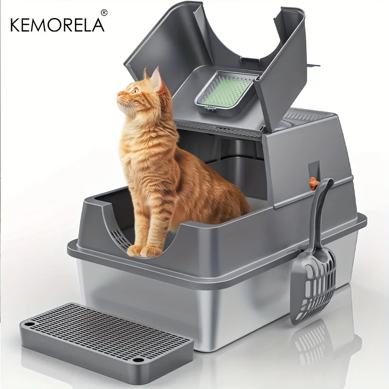 KEMORELA Stainless Steel Cat Litter Box with Lid 1005009147596826