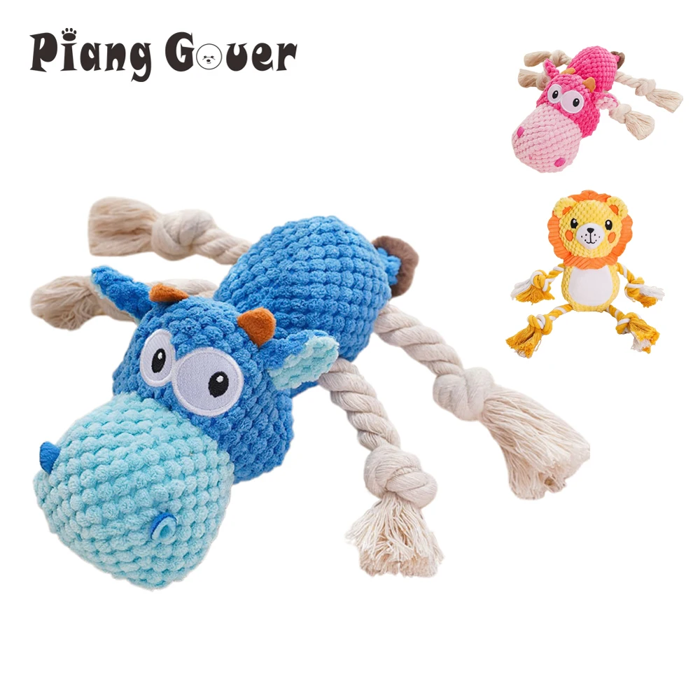 Hippopotamus Dog Squeaky Pet Toys for Medium Dogs Plush Puppy Dog Chew Toys With Rope Animals Shape 1005009148164228