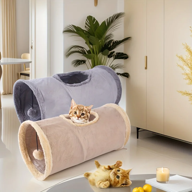 Foldable plush cat toy tunnel, playful cat tent, suitable for dogs and cats to play with 1005009149212808