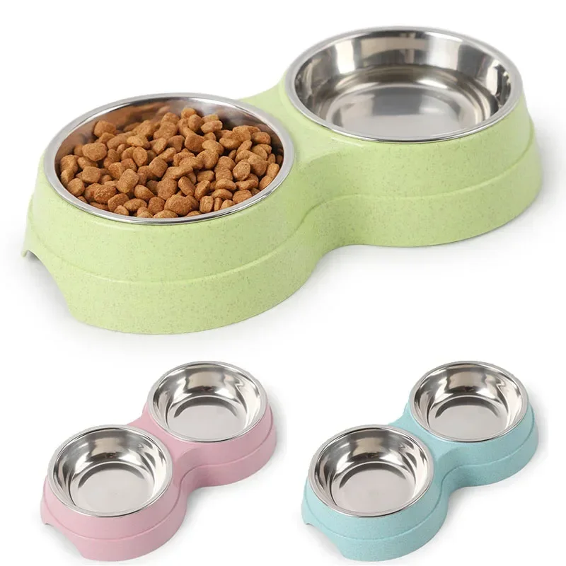 Double Pet Bowls Dog Food Water Feeder Stainless Steel Pet Drinking Dish Feeder Cat Puppy Feeding 1005009150336424