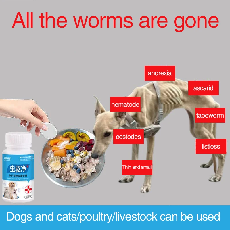 Deworming dogs, cats, domestic animals, pigs, horses, cattle, roundworms, nematodes, ticks 1005009153960179