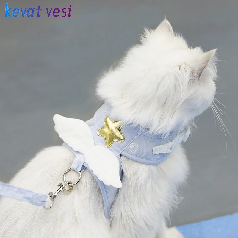 Cat Harness Leash Set Kitten Collar with Angel Wing Outdoor Anti-Breakaway Cat Rope Adjustable Pet 1005009157011037