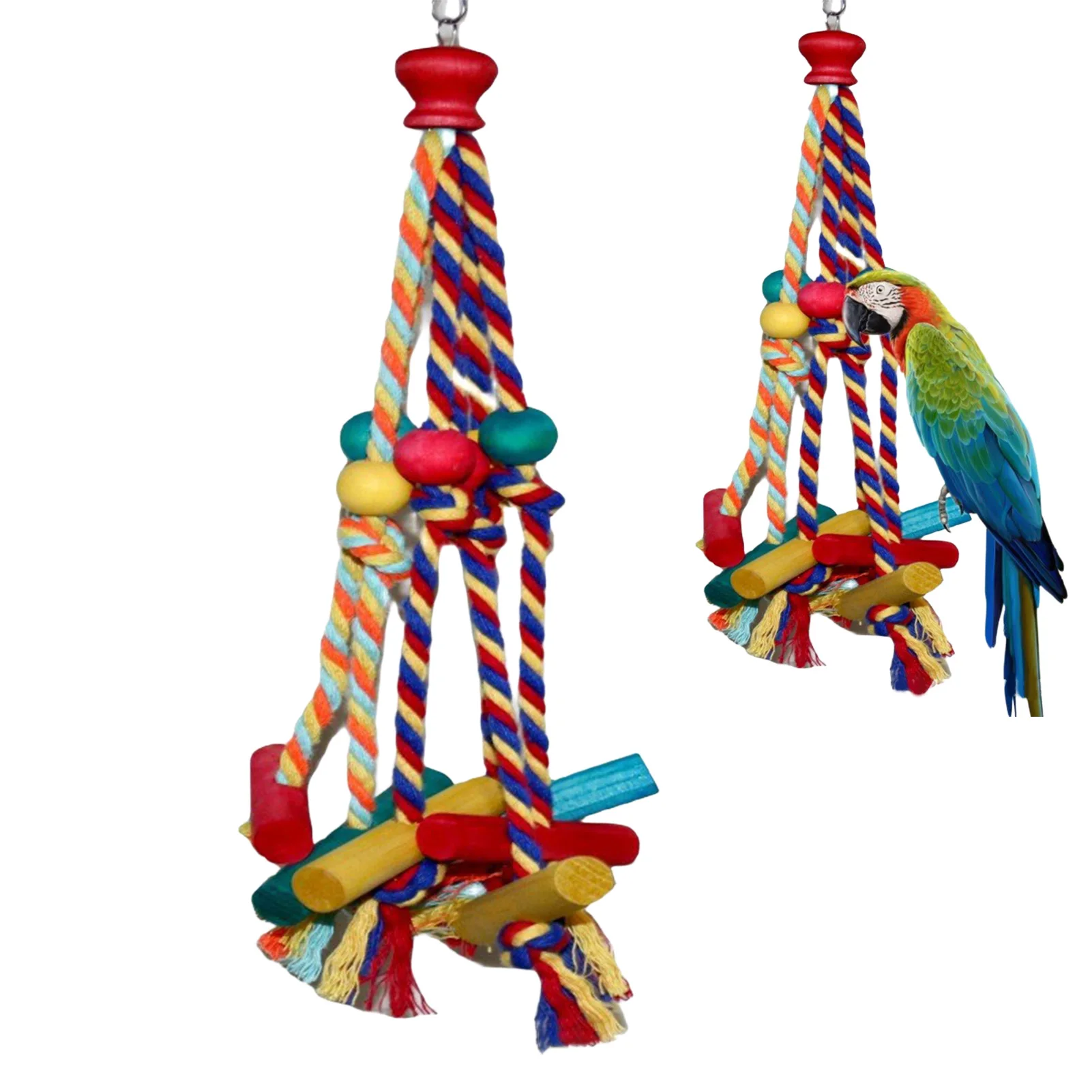 Cage Hanging Rope Bird Climbing Chewing Toys Multicolored Natural Wooden Bird Chewing Toys for 1005009182597847