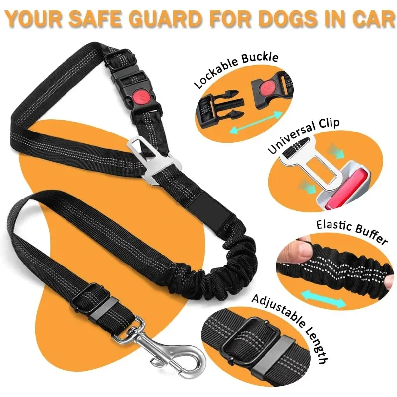 Heavy-Duty Elastic Dog Car Seat Belt Safety Harness, Crash Tested for Pets (2 in 1) 1005009195055375