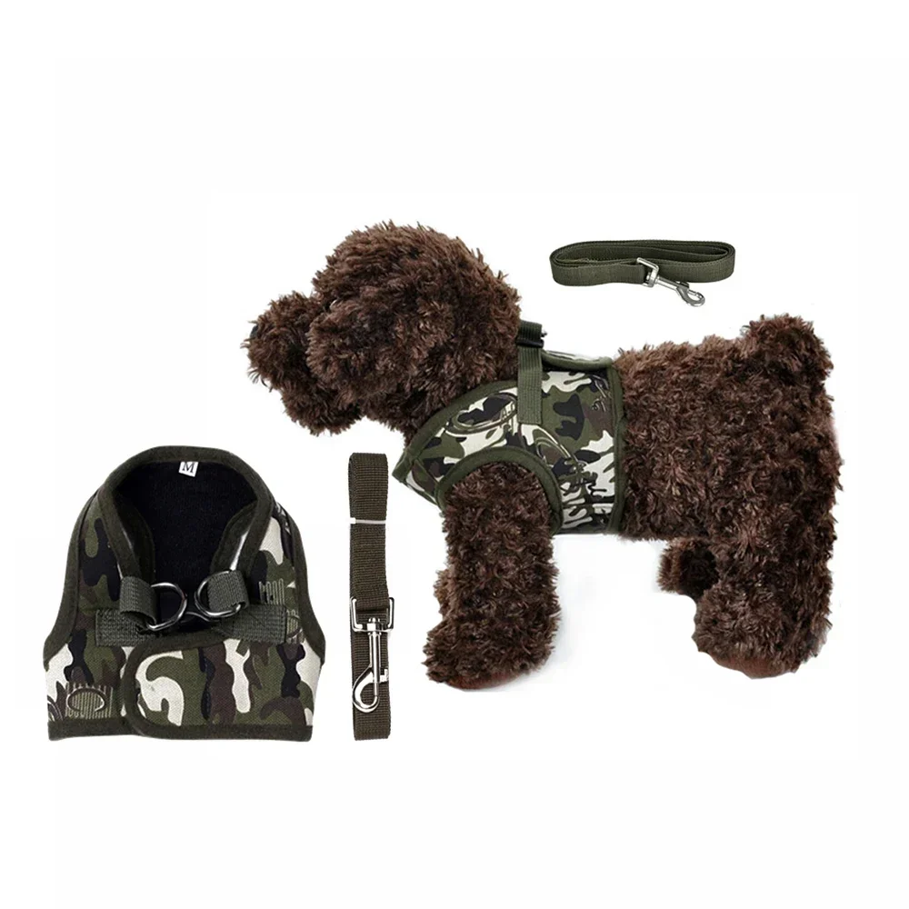 Dog Harness Leash Set Cute Army Small Dog Harness Cats Walking Chest Vest Canvas Pets Puppy Harness 1005009198581646