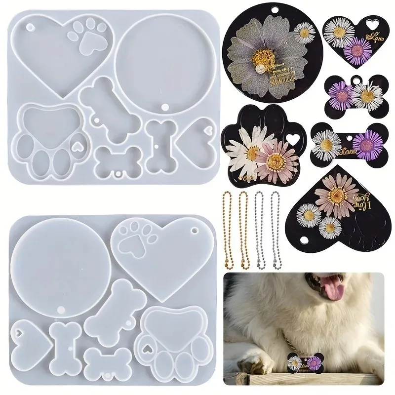 DIY Epoxy Resin Dog Tag Silicone Mold Resin Keychain Moulds Dog Bone Moulds Round Tag 1005009204143342