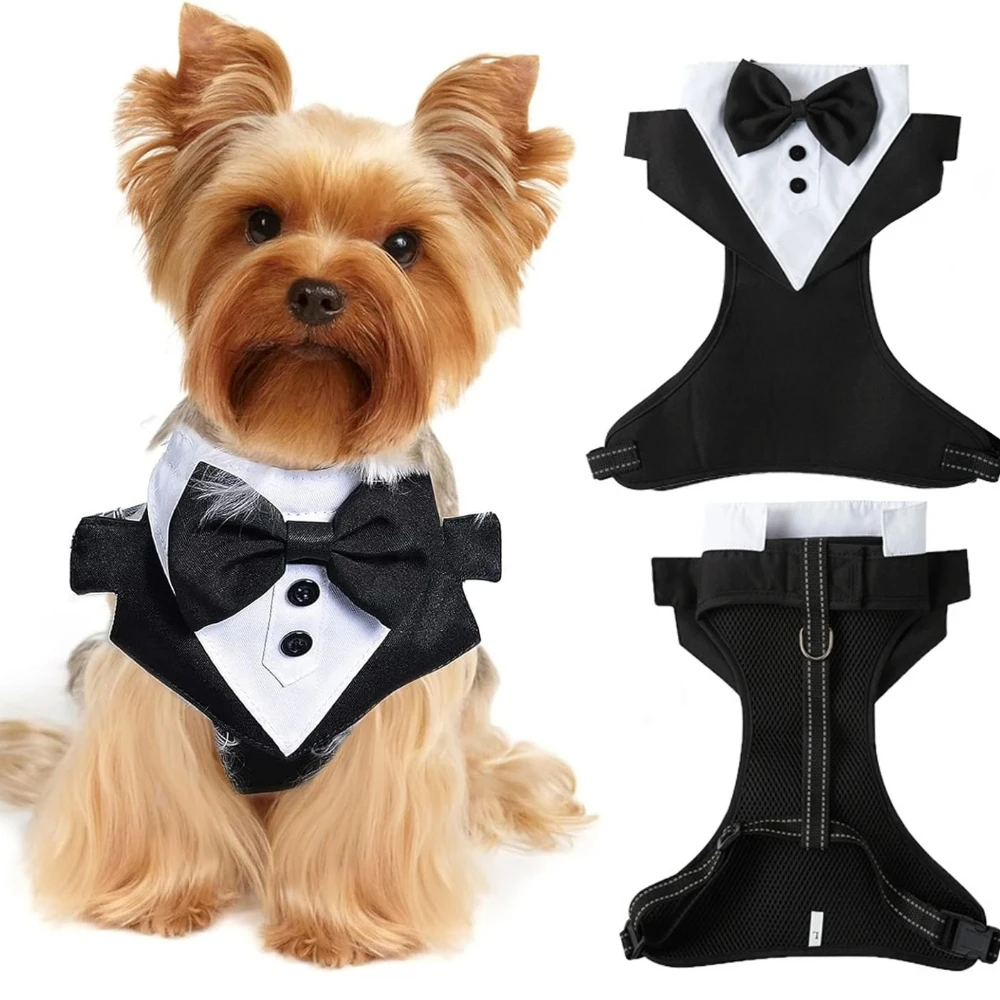 Gentleman Smoking Dog Harness Pet Birthday Wedding Outfit Formal Costume Mesh Vest with Bowtie for 1005009205820043