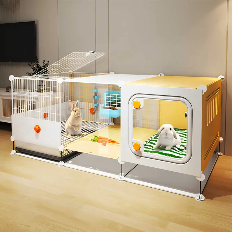Rabbit Iron Fence Cage Toilet Integrated Large Dutch Guinea Pig Rabbit Cage Villa Small Animals Pet 1005009210621870