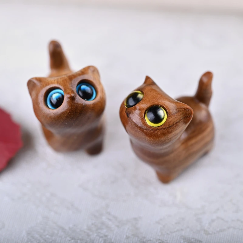 Charming Wooden Kitten Cat Figurine Handcrafted Cat Decor for Car Home Interior Decor Accessories 1005009213447416