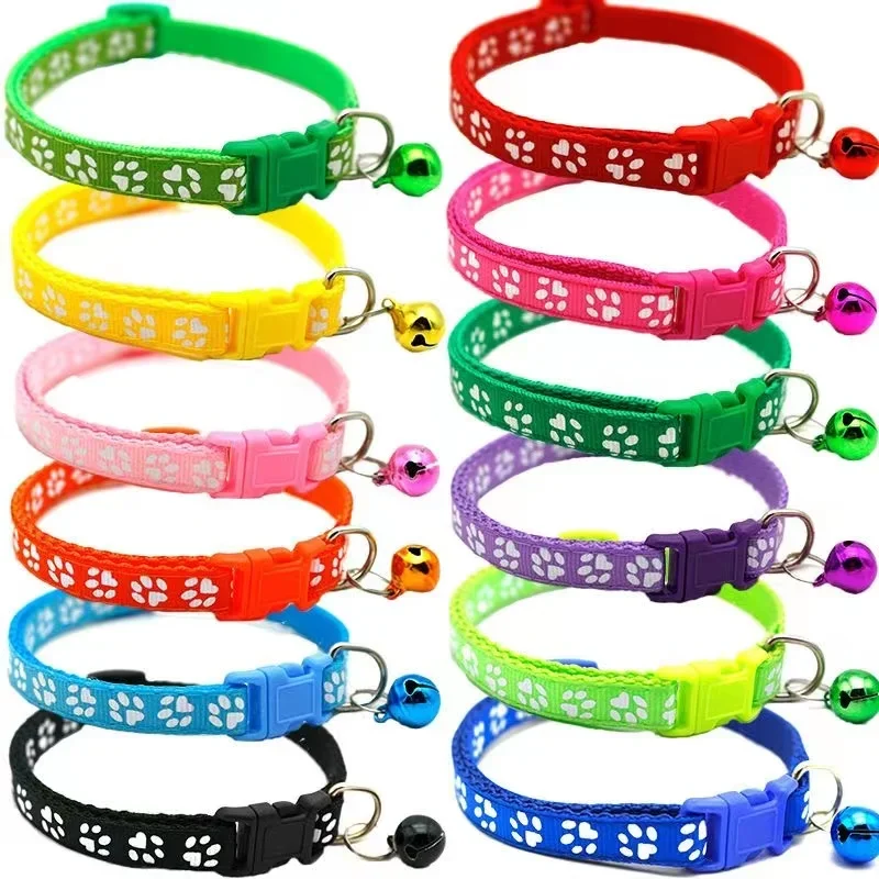 Pet Collar With Bell Cartoon Footprint Colorful Dog Puppy Cat Accessories Kitten Collar Adjustable 1005009214693991