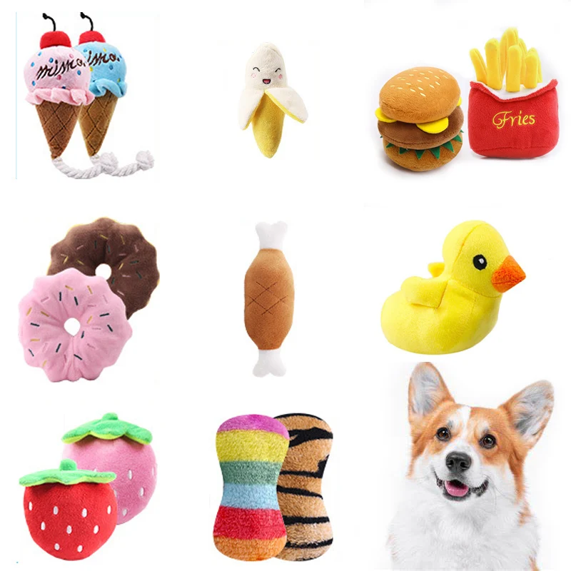 7-piece set of puppy sound toys loose plush pet chewing plush fruit snacks and vegetable puppy toys 1005009218537962