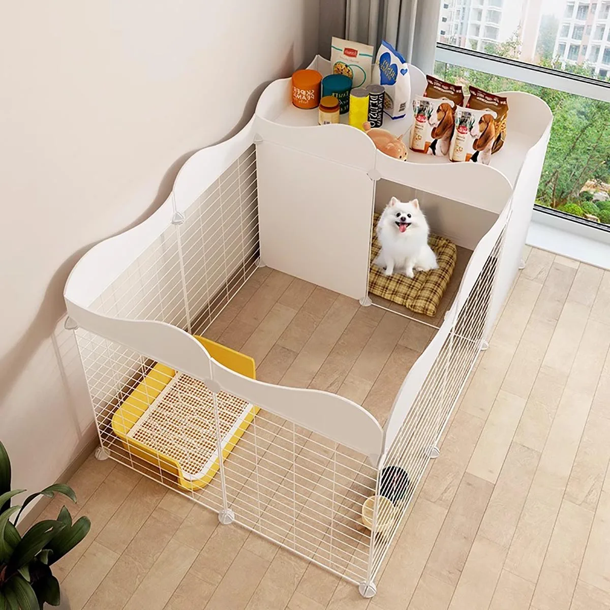 Dog Playpen Indoor Pet Enclosure with Toilet, Dog Cat Rabbit Cage, Isolation Door, Guardrail 1005009230795644