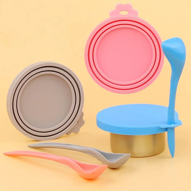 New 2PCS Reusable Pet Food Can Cover Silicone Dogs Cats Storage Tin Cap Lid Seal Cover with Spoon 1005009233546890