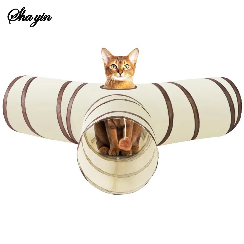 1PC Cat Tunnel, Collapsible Tube with 1 Play Ball Toys, 3 Ways Tunnels for Indoor Cats 1005009252260524