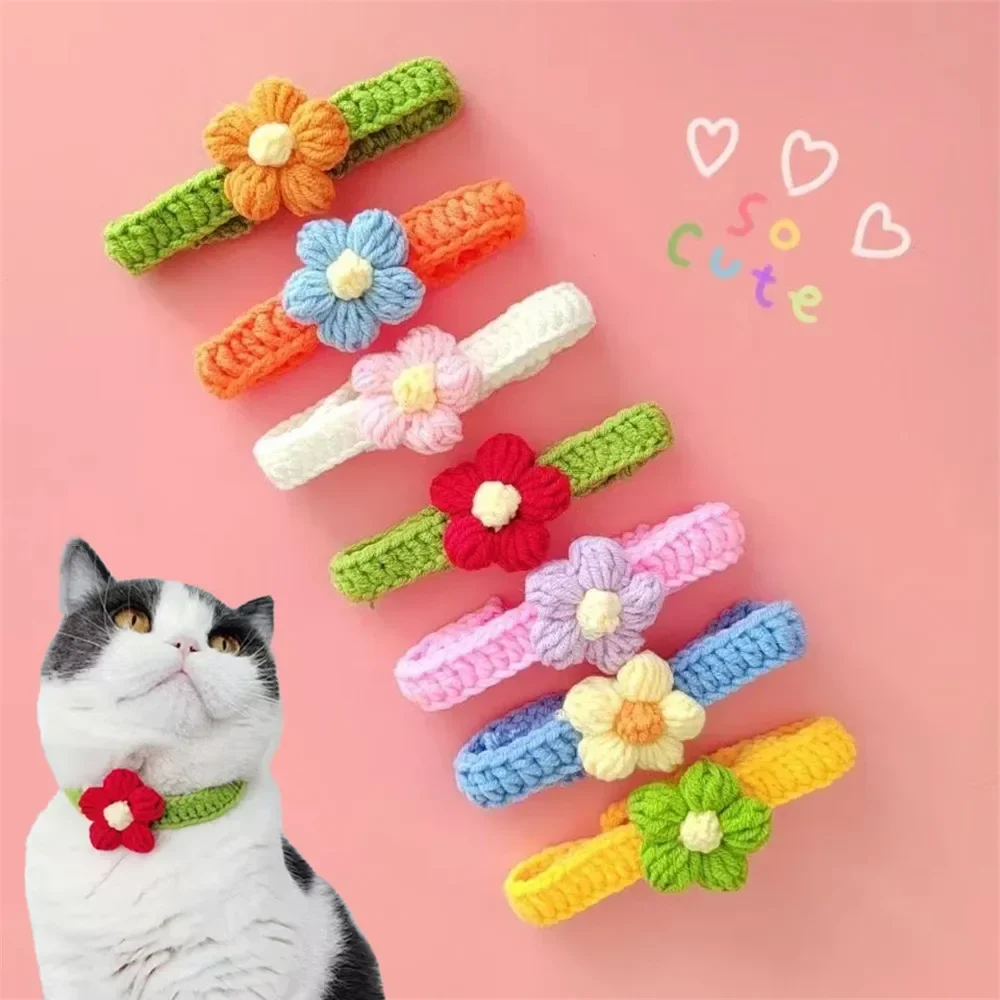 Kawaii Crochet Dog Cat Collar Adjustable Wool Necklace Flowers Pet Neck Accessories Puppy Kitten 1005009254834883