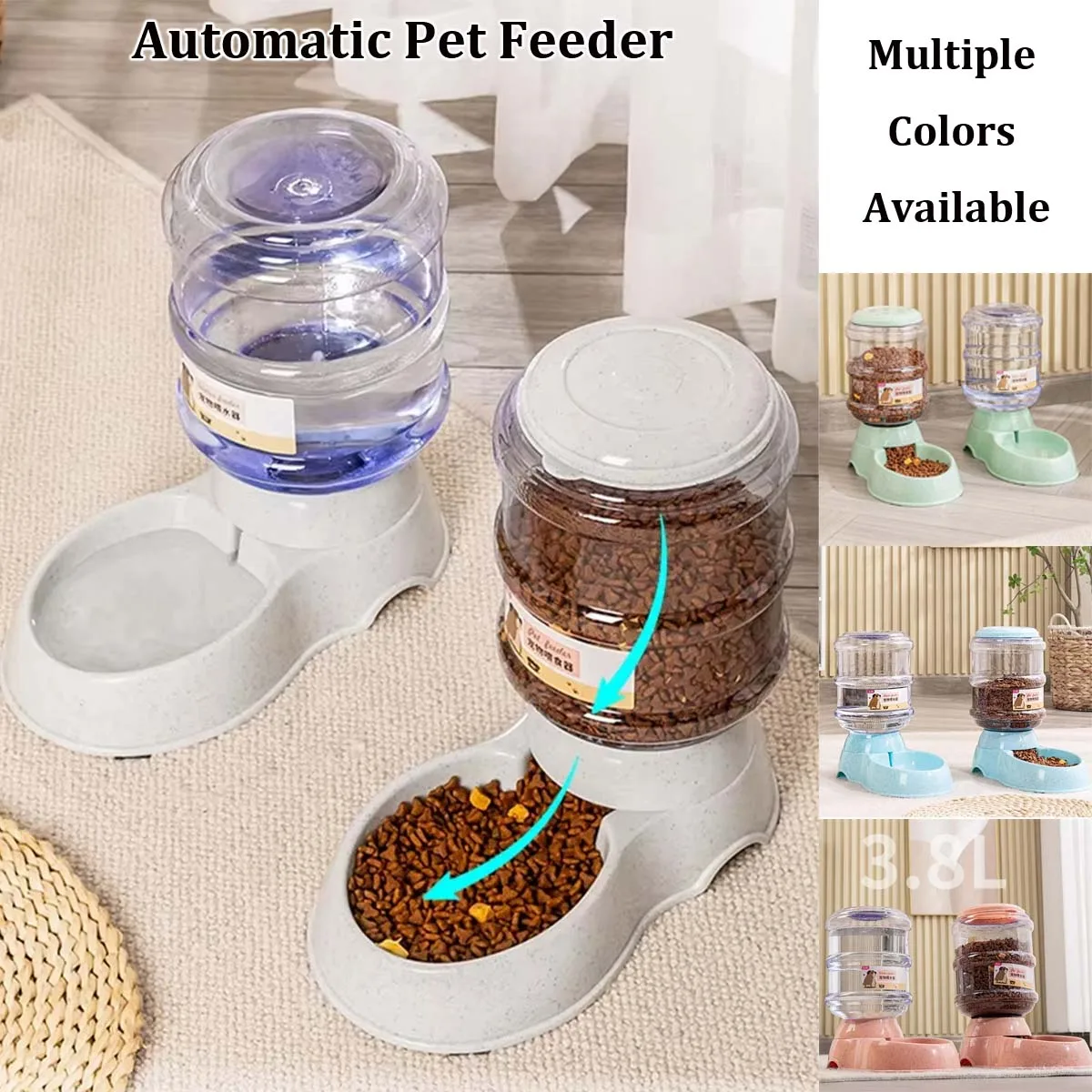 Automatic Pet Feeder 3.8L Large Capacity and Water Dispenser Plastic Water Bottle Pet 1005009260551658
