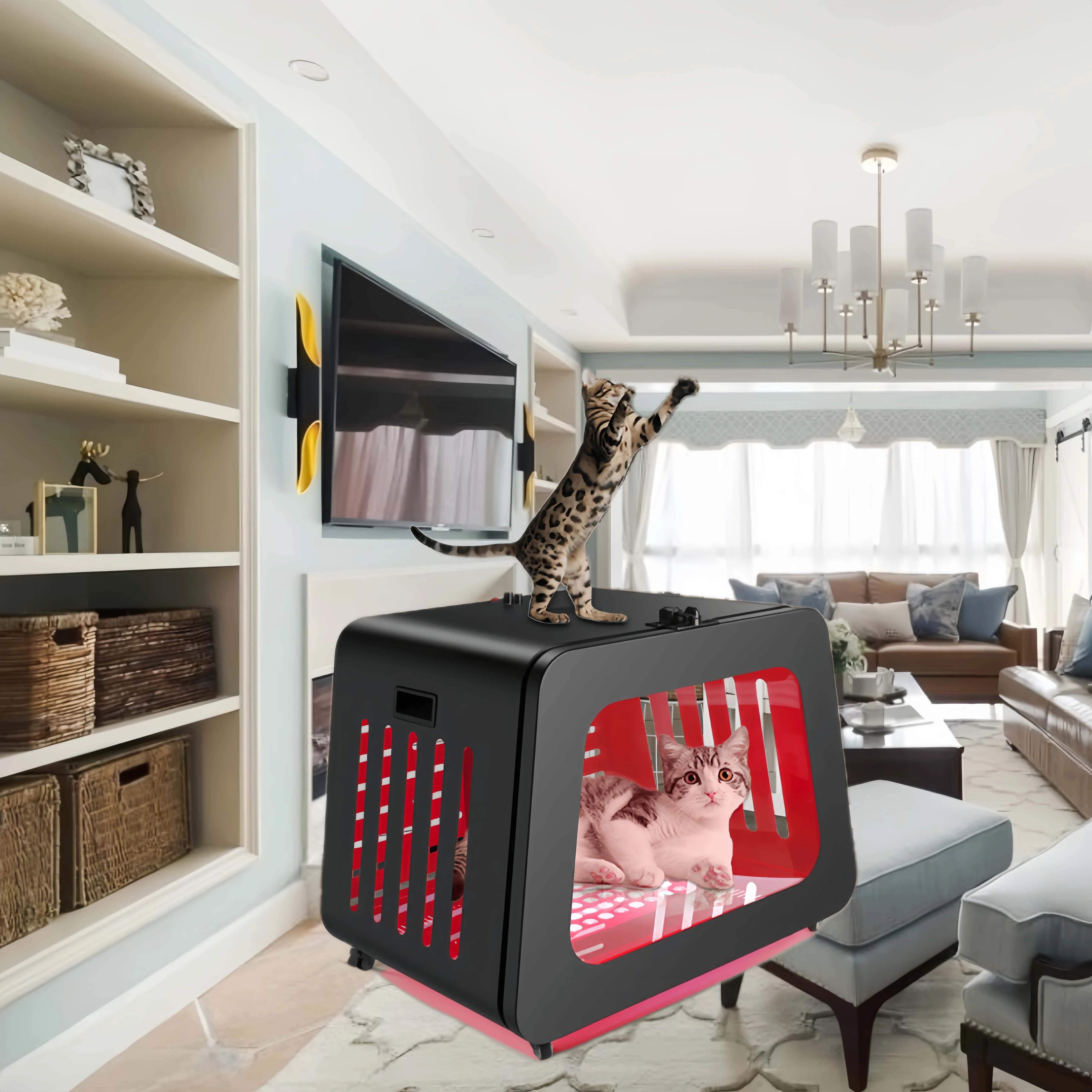 Cats and Dogs Pet Crate Carrier Kennel with Metal Health Device Bed House 1005009260675036
