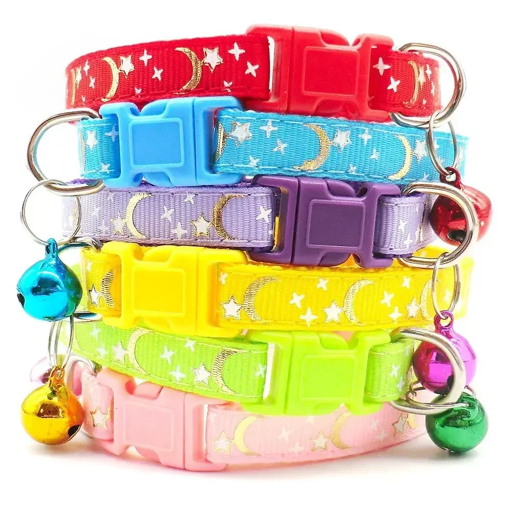 Dog Accessoris Adjustable Cartoon Moon Stars Dog Collar with Bell Pet Necklace for Small Dogs Cats 1005009269064578