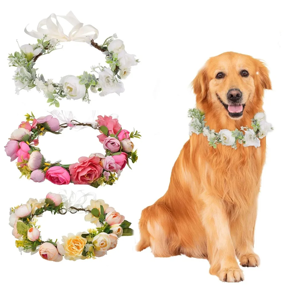 Adjustable Elegant Flower Dog Collar for Medium Large Dogs Cats Wedding Photo Props Pet Costume 1005009277091169