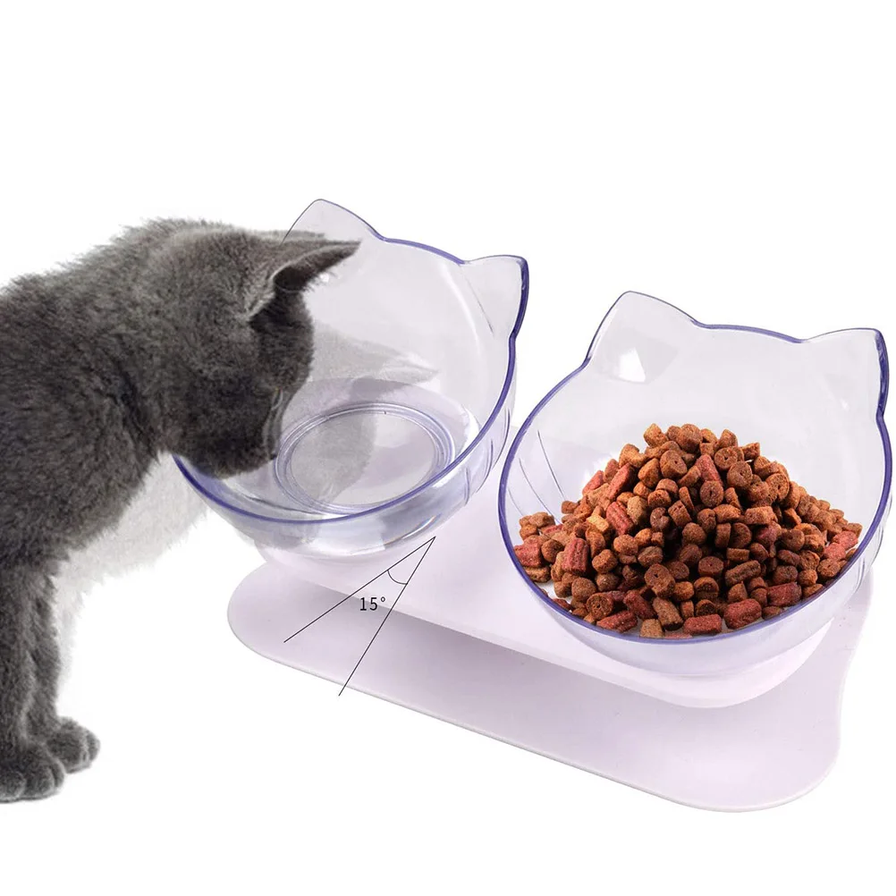 Cat Bowls Pet Feeding Bowl Cat Water Bowl Durable Fall Resistant 15 Degree Tilt Double Cat Food Bowl 1005009279649813