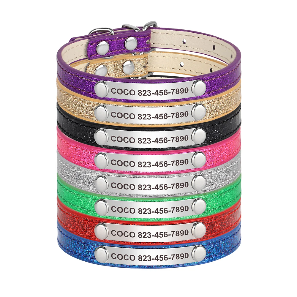 Personalized Cat Collar Bling PU Leather Cat Collars Free Custom Pet Puppy Kitten ID Necklace 1005009279654791