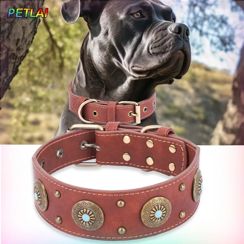 Dog collar retro design leather dog collar for medium large dogs pet High-end retro Leather 1005009288401600