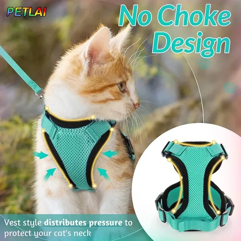 Cat dog collar vest harnesses leash Outdoor walk pet Anti-escape reflective kitten collar small dog 1005009298041666