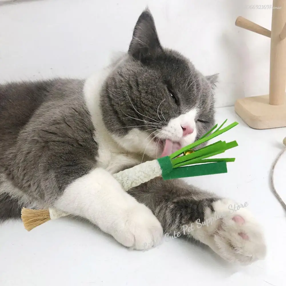 Cat Teaser Training Toy Kitty Teething Toy Scallion-Shaped Cat Chew Toy for Teething Relief 1005009298537221