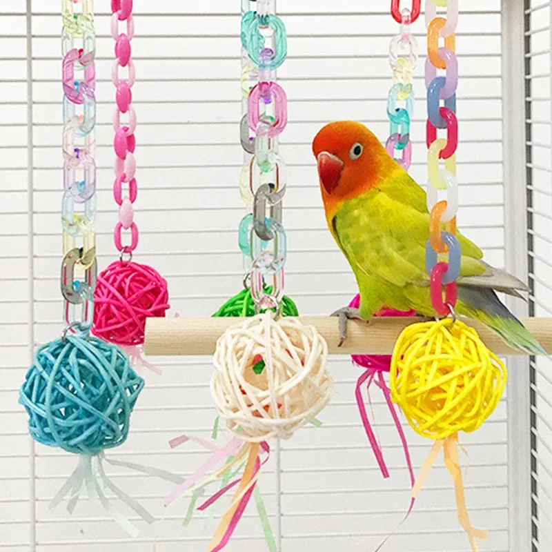 Funny Bird Toys Parrot Toys Hanging Rattan Ball & Beaded Swing for Budgies Cockatiels Bird Cage 1005009302420489