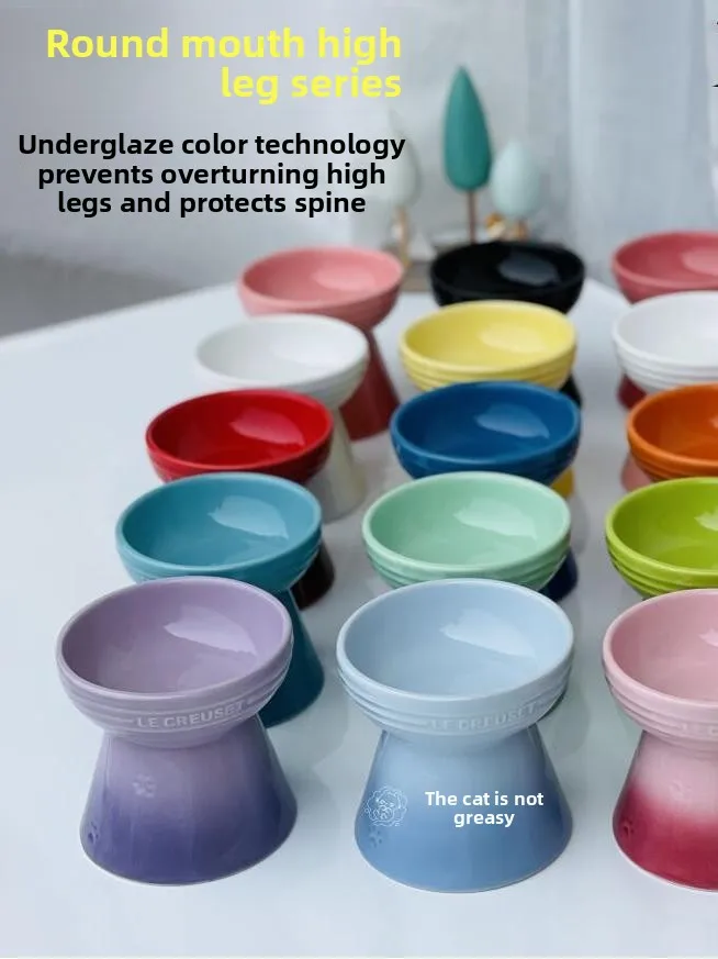 Cool Color Ceramic Pet Bowl High Footed round Mouth Water Bowl Feeding Tray Anti Flip Anti Black 1005009307518518