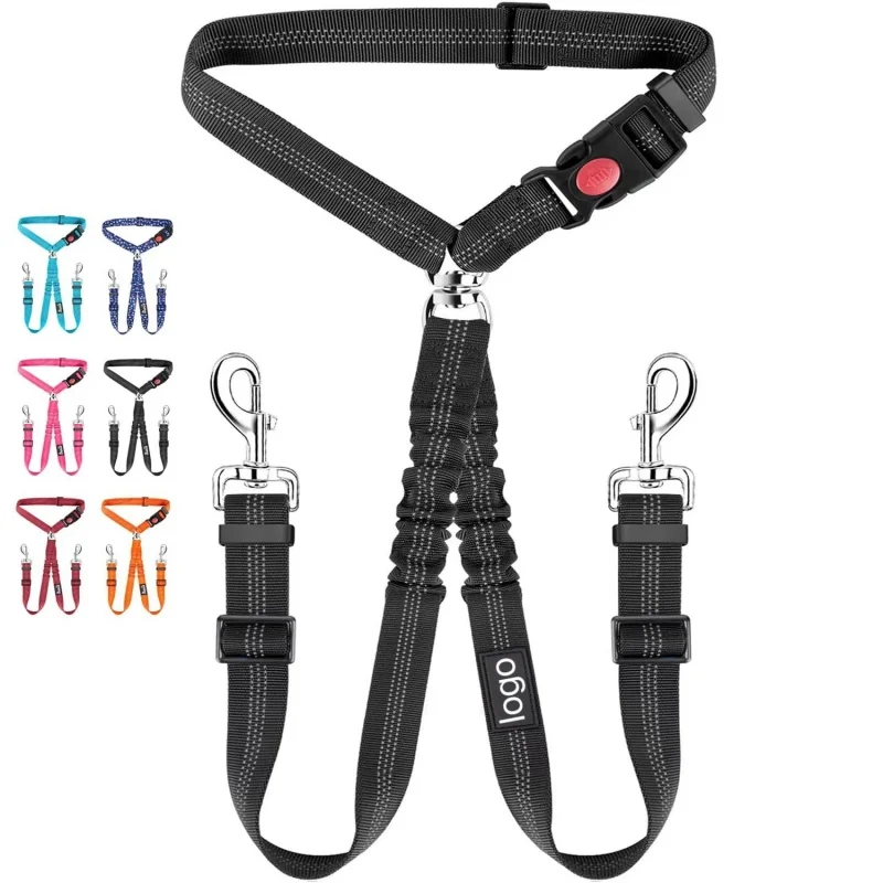 OUWO Two Dogs Pet Car Lead Leash Backseat Safety Belt Adjustable Dogs Harness Collar Pet 1005009314664161