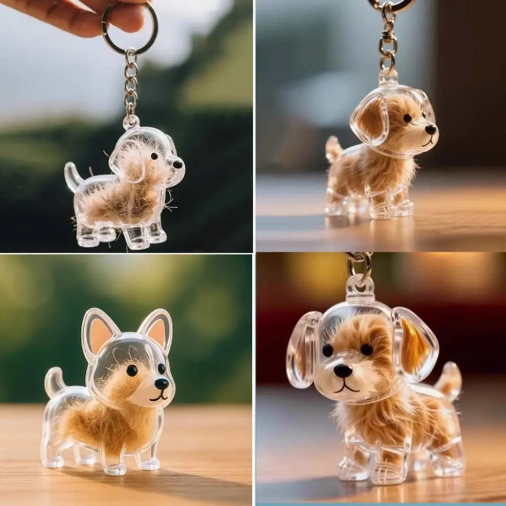Dog Shape Dog Hair Storage Box Hair Grooming DIY Handmade Pet Hair Keychain Acrylic Keyring Puppy 1005009316034343
