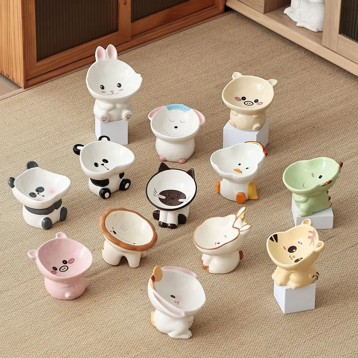 Cute Cartoon Animal Series Ceramic Cat Bowl High Foot Food Bowl Neck Protection Eating Cat Drinking 1005009322135299