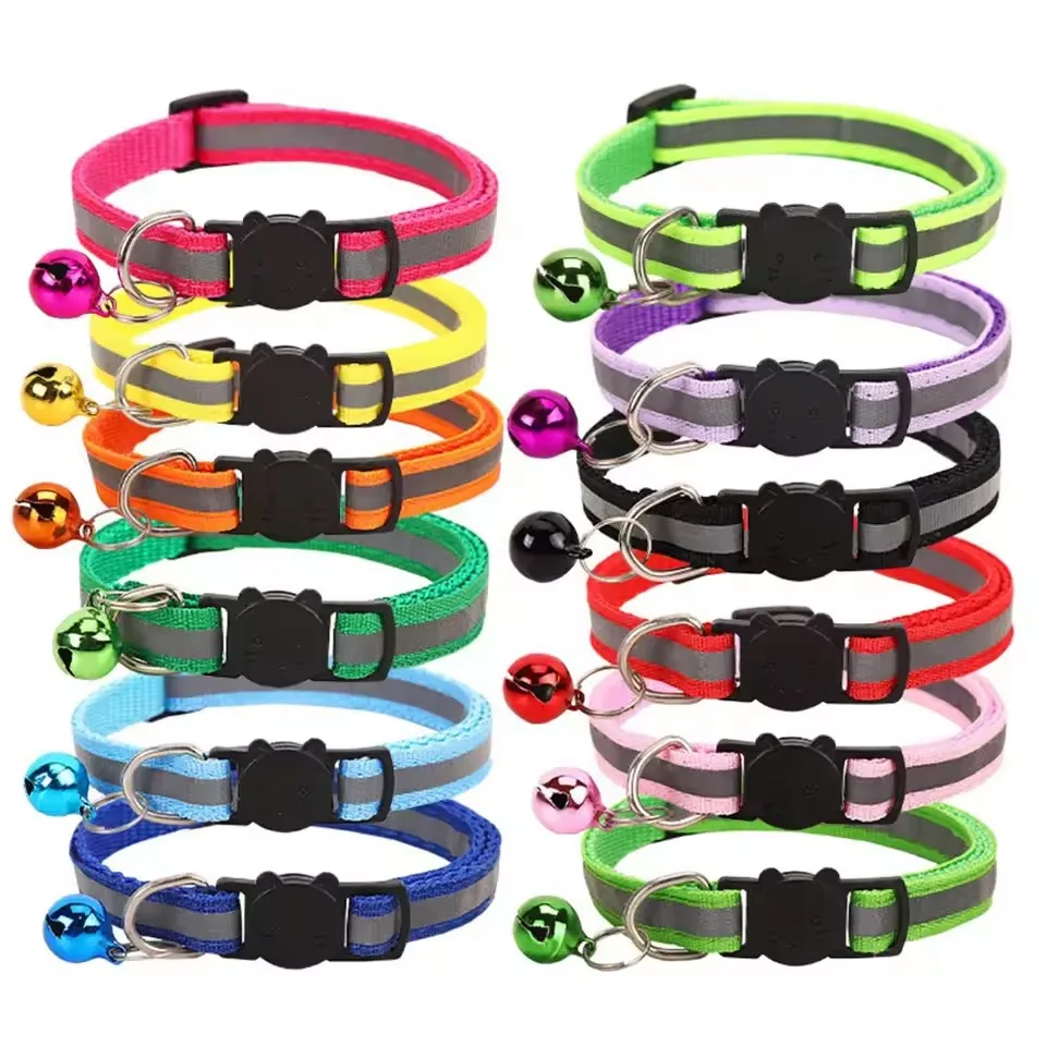 Reflective Breakaway Cat Collar Neck Ring Necklace Newborn Puppy Dog ID Collar Colorful Bell Collar 1005009325012765